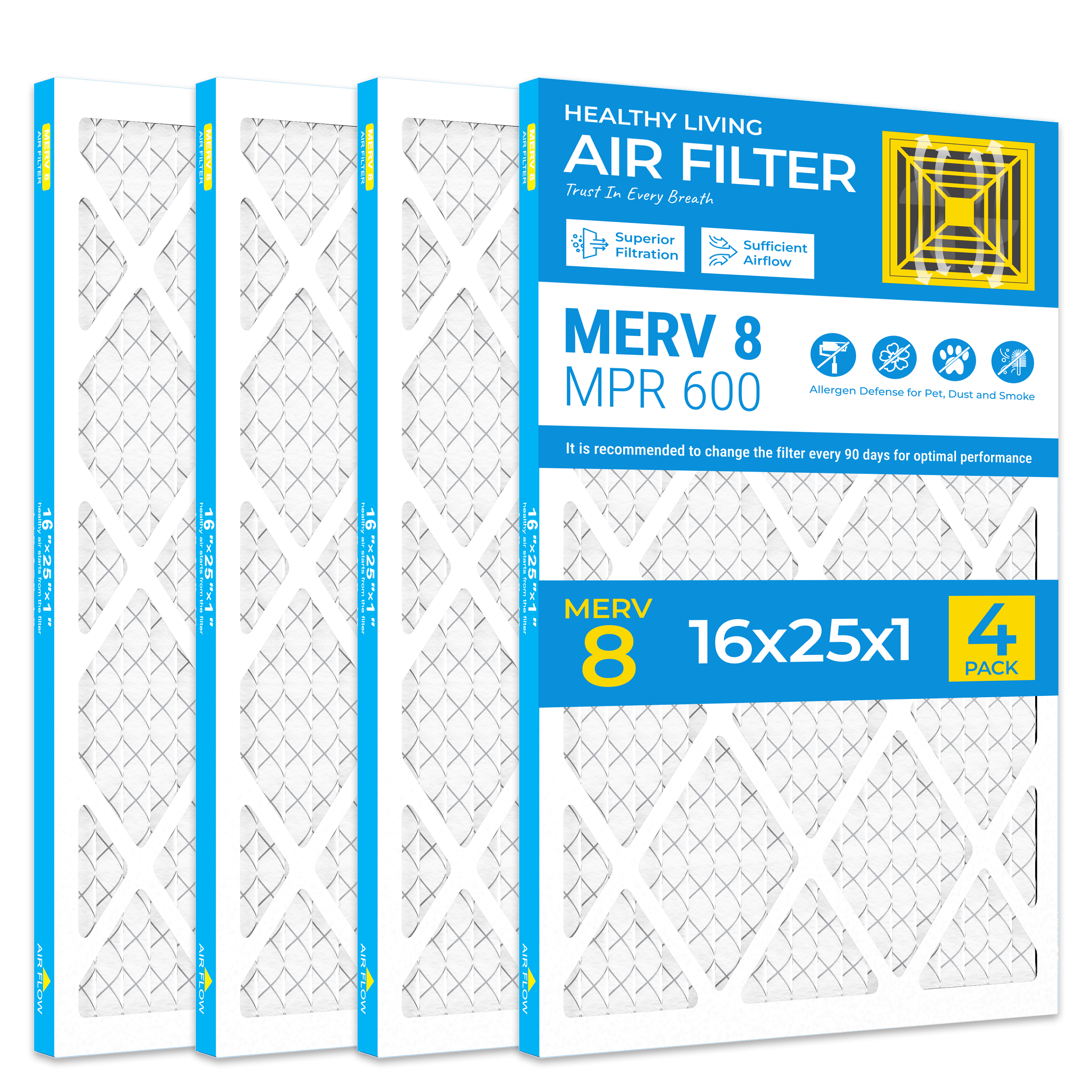 SUIXINEYI MERV 8 16x25x1 Pleated Air Filter, Replacement HVAC Filter for Residential and Commercial AC Furnace