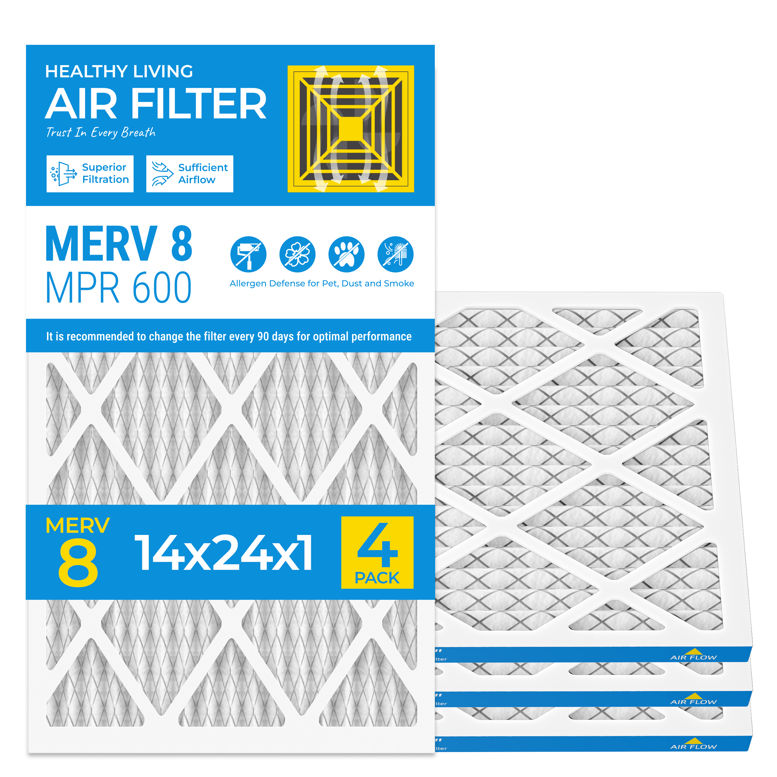 SUIXINEYI 14x24x1 HVAC Replacement Filter, MERV 8 Pleated Media Air Filter for Home AC and Furnace Systems