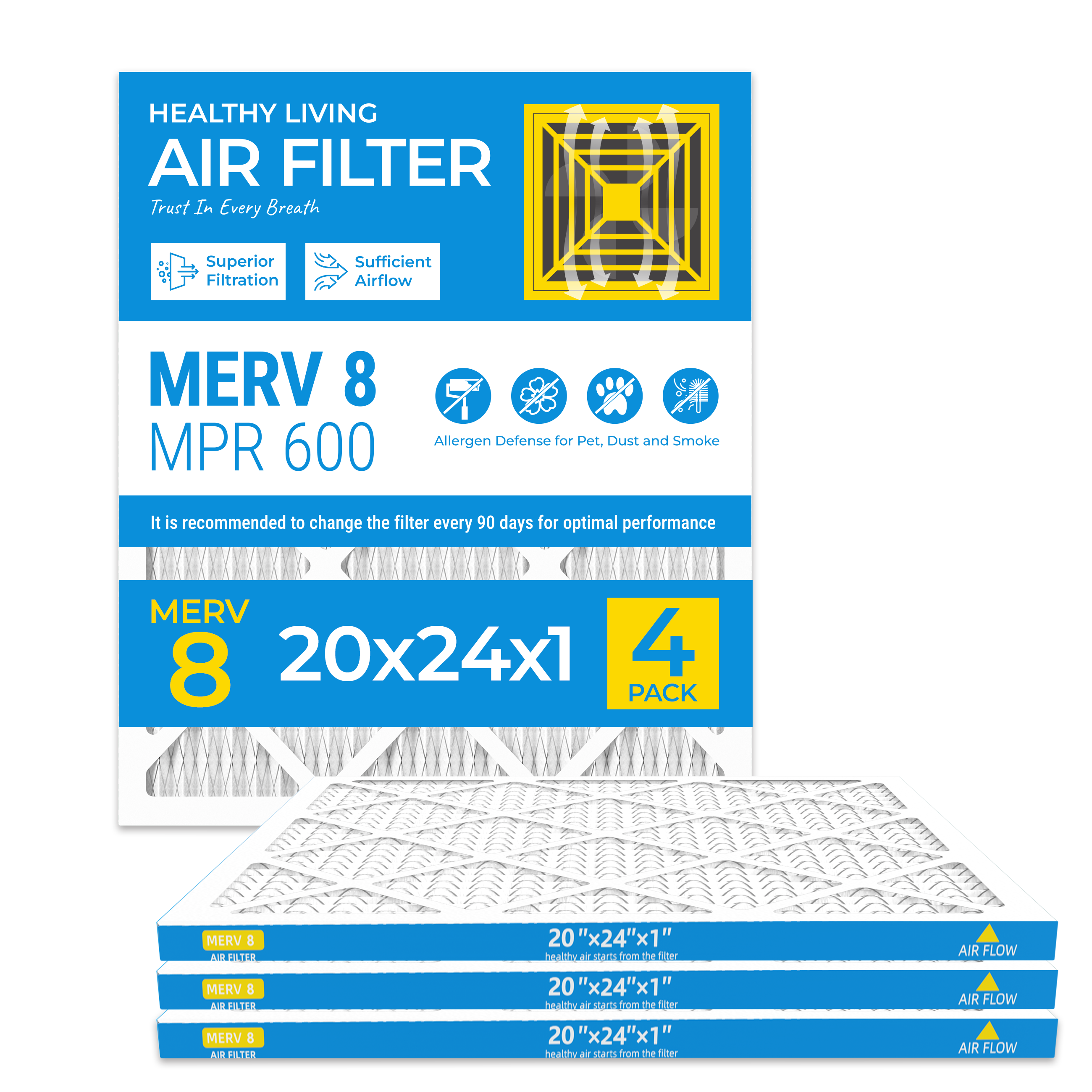 SUIXINEYI MERV8 20x24x1 Pleated Replacement Filter for HVAC AC Furnace