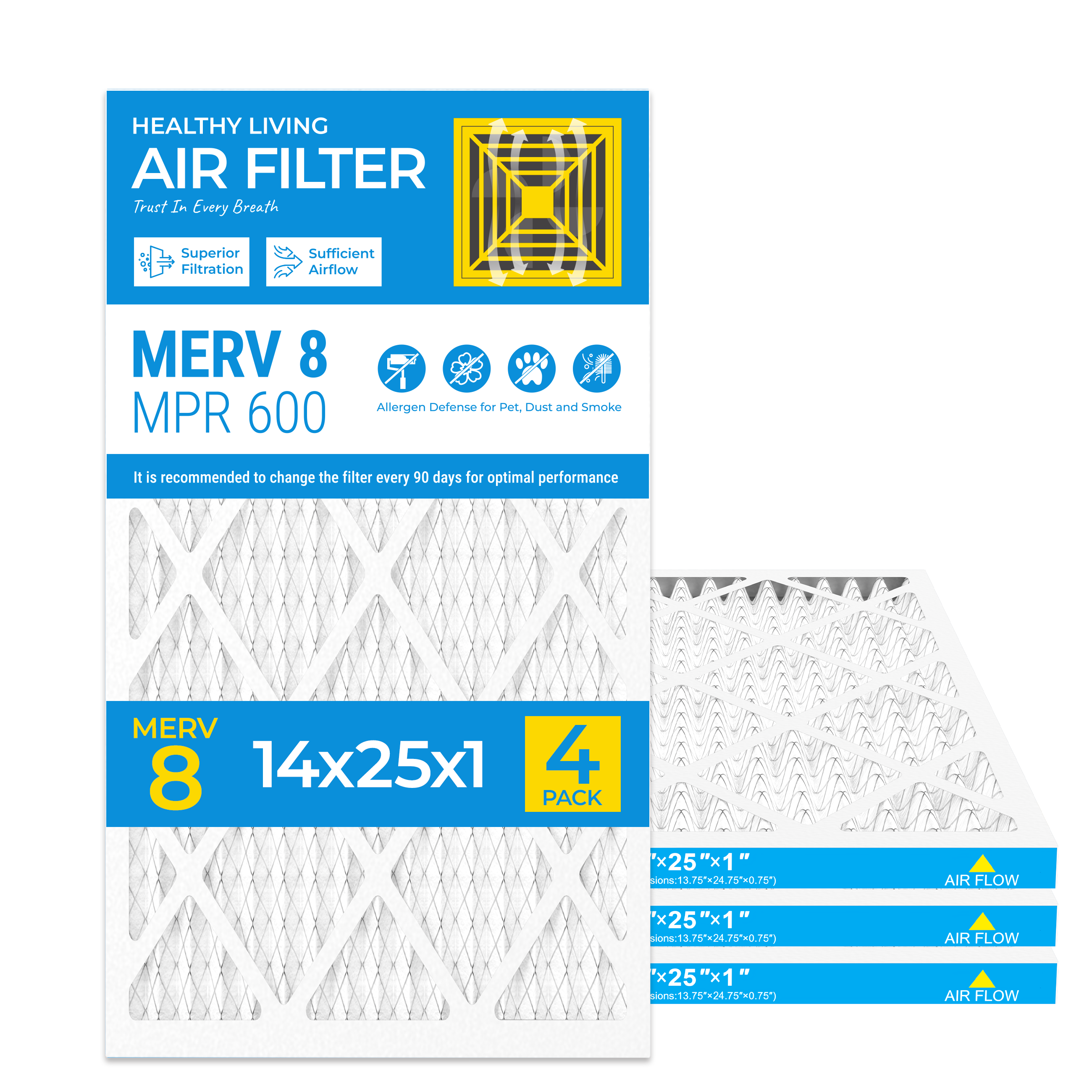14x25x1 AC Furnace Filter MERV 8 Pleated Type, SUIXINEYI HVAC System Replacement Air Filter